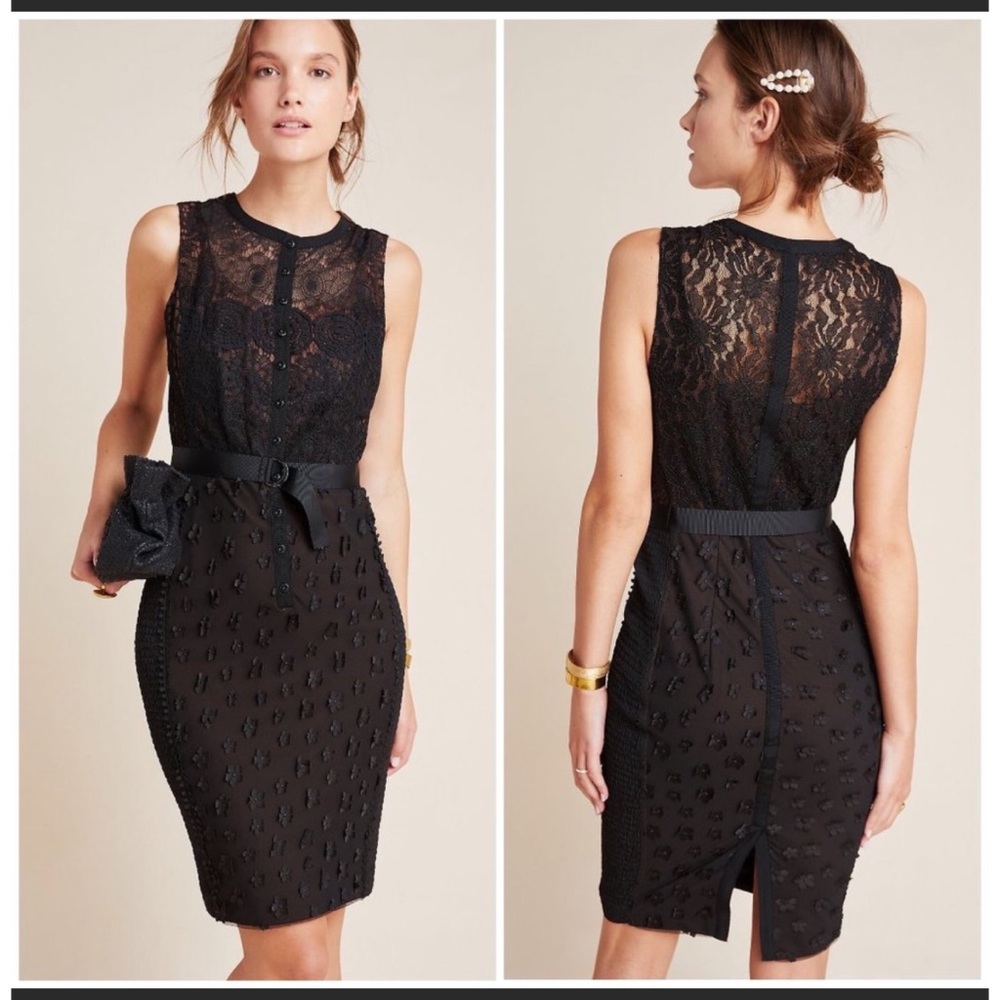 Anthropologie - Byron Lars Beauty Mark Black Floral Applique Lace Sheath